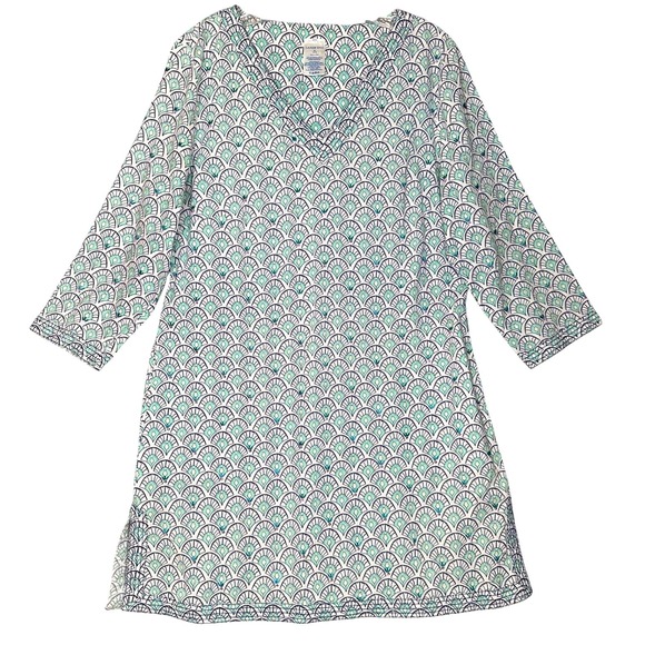 Lands' End Tops - Lands End Womens Coastal Beaded Cotton Tunic Top Teal M 10-12 Beach Coverup